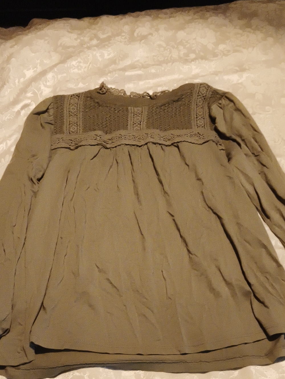 LOFT Olive Crochet Yoke Long Sleeve Tunic
